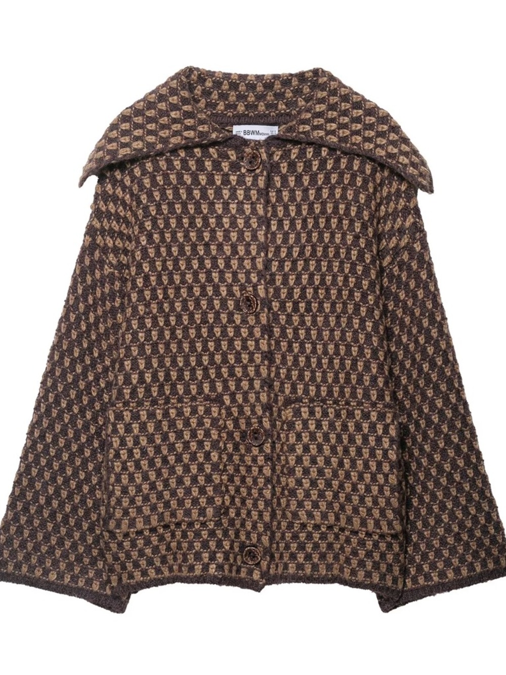 Zara Brown Patterned Wool-Blend Pea Coat - Picture 2 of 6